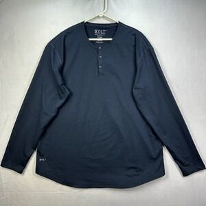 BYLT Drop Cut L/S Henley Long Sleeve Shirt Mens 2XL Navy Blue Active Stretch EUC